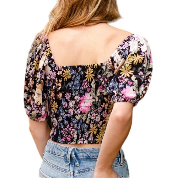 Saltwater Luxe Lenny Multi Floral Oasis Puff Sleeve Off Shoulder Crop Top - M - Picture 2 of 16